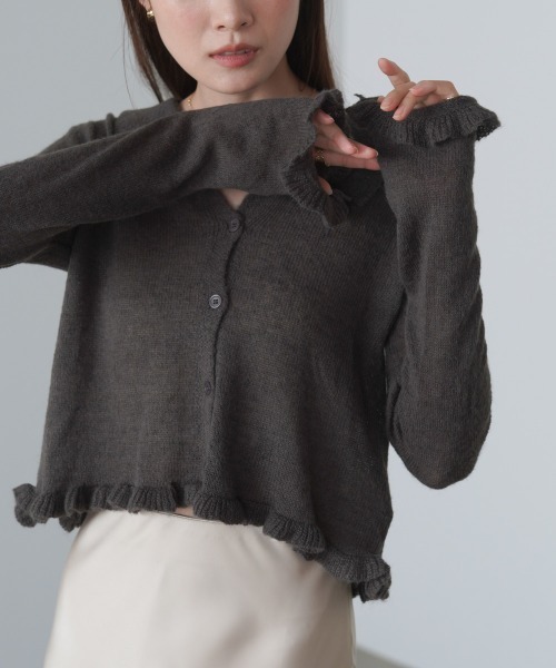 Bab（バブ）の「フリルニットカーディガン（カーディガン/ボレロ・レディース・ネイビー/ブラウン/グレー・FREE）」の2枚目の写真