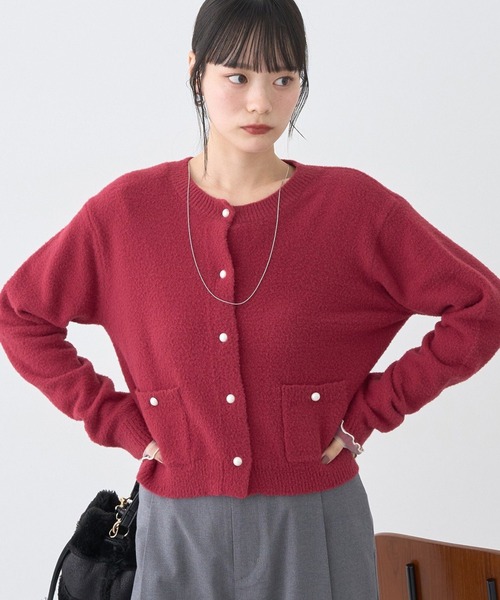 earth music&ecology（アースミュージックアンドエコロジー）の「【毛玉になりにくい】パウダーシャギークルーネックカーディガン（カーディガン/ボレロ・レディース・ボルドー/ライトグレー/ネイビー/ベージュ/アイボリー・FREE）」の5枚目の写真