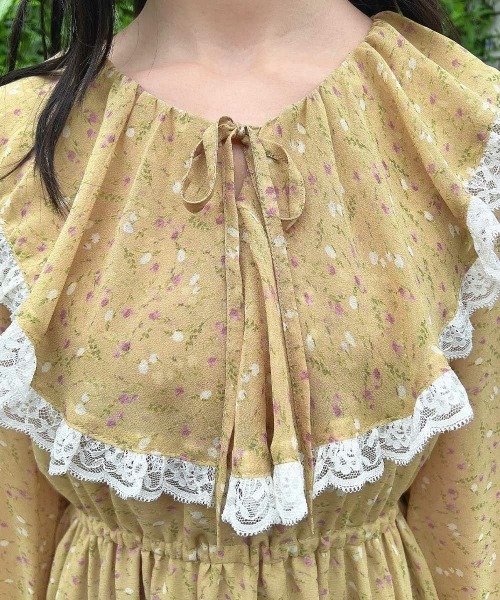 F i.n.t（フィント）の「レース使い小花柄ラッフルワンピース（ワンピース・レディース・ボルドー/マスタード・FREE）」の11枚目の写真