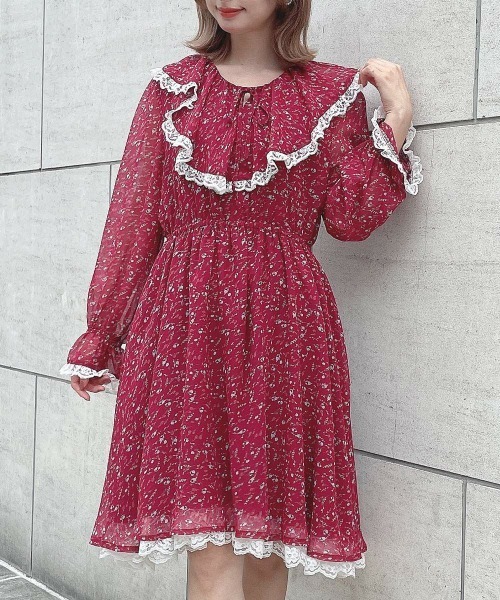 F i.n.t（フィント）の「レース使い小花柄ラッフルワンピース（ワンピース・レディース・ボルドー/マスタード・FREE）」の18枚目の写真