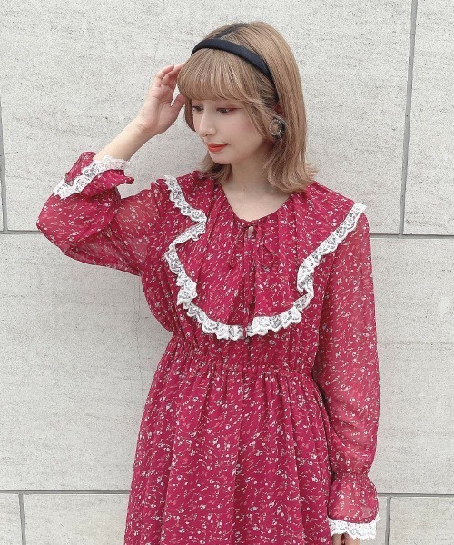 F i.n.t（フィント）の「レース使い小花柄ラッフルワンピース（ワンピース・レディース・ボルドー/マスタード・FREE）」の19枚目の写真