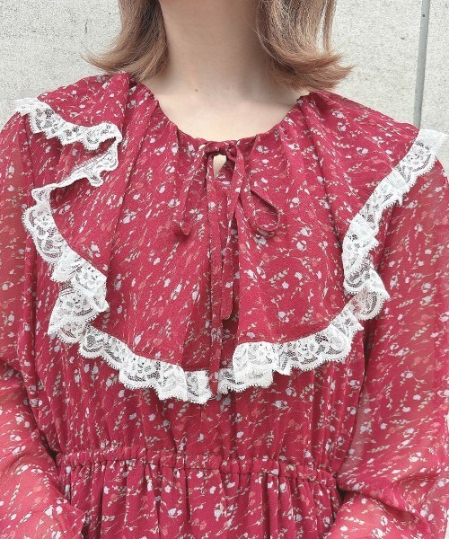 F i.n.t（フィント）の「レース使い小花柄ラッフルワンピース（ワンピース・レディース・ボルドー/マスタード・FREE）」の20枚目の写真