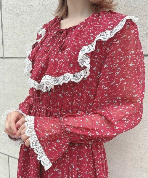 F i.n.t（フィント）の「レース使い小花柄ラッフルワンピース（ワンピース・レディース・ボルドー/マスタード・FREE）」の21枚目の写真