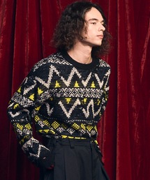 《UNISEX》Nordic Damage Jacquard Prime-Over Crew Neck Knit Pullover/ノルディックダメージジャガードプライムオーバークルーネックニットプルオーバー【MAISON SPECIAL/メゾンスペシャル】