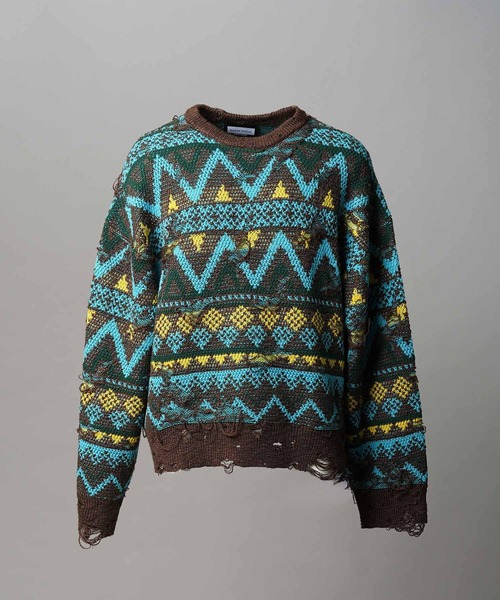 MAISON SPECIAL(メゾンスペシャル)の「《UNISEX》Nordic Damage Jacquard Prime-Over Crew Neck Knit Pullover/ノルディックダメージジャガードプライムオーバークルーネックニットプルオーバー【MAISON SPECIAL/メゾンスペシャル】(ニット/セーター・メンズ・ブラック/チャコールグレー/ブラウン・0/1/2)」の13枚目の写真