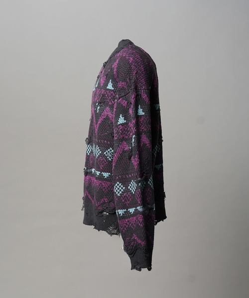 MAISON SPECIAL(メゾンスペシャル)の「《UNISEX》Nordic Damage Jacquard Prime-Over Crew Neck Knit Pullover/ノルディックダメージジャガードプライムオーバークルーネックニットプルオーバー【MAISON SPECIAL/メゾンスペシャル】(ニット/セーター・メンズ・ブラック/チャコールグレー/ブラウン・0/1/2)」の7枚目の写真