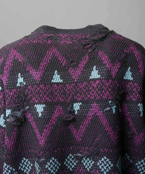 MAISON SPECIAL(メゾンスペシャル)の「《UNISEX》Nordic Damage Jacquard Prime-Over Crew Neck Knit Pullover/ノルディックダメージジャガードプライムオーバークルーネックニットプルオーバー【MAISON SPECIAL/メゾンスペシャル】(ニット/セーター・メンズ・ブラック/チャコールグレー/ブラウン・0/1/2)」の5枚目の写真