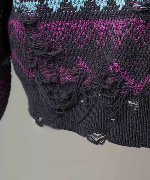 MAISON SPECIAL(メゾンスペシャル)の「《UNISEX》Nordic Damage Jacquard Prime-Over Crew Neck Knit Pullover/ノルディックダメージジャガードプライムオーバークルーネックニットプルオーバー【MAISON SPECIAL/メゾンスペシャル】(ニット/セーター・メンズ・ブラック/チャコールグレー/ブラウン・0/1/2)」の11枚目の写真