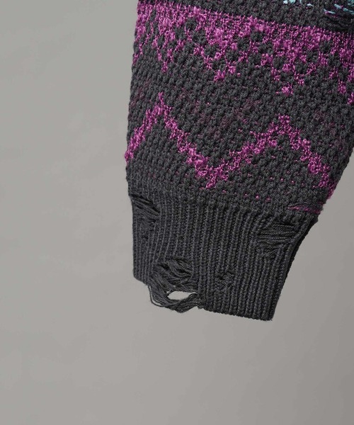 MAISON SPECIAL(メゾンスペシャル)の「《UNISEX》Nordic Damage Jacquard Prime-Over Crew Neck Knit Pullover/ノルディックダメージジャガードプライムオーバークルーネックニットプルオーバー【MAISON SPECIAL/メゾンスペシャル】(ニット/セーター・メンズ・ブラック/チャコールグレー/ブラウン・0/1/2)」の4枚目の写真