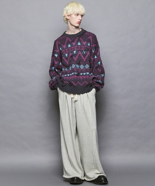MAISON SPECIAL(メゾンスペシャル)の「《UNISEX》Nordic Damage Jacquard Prime-Over Crew Neck Knit Pullover/ノルディックダメージジャガードプライムオーバークルーネックニットプルオーバー【MAISON SPECIAL/メゾンスペシャル】(ニット/セーター・メンズ・ブラック/チャコールグレー/ブラウン・0/1/2)」の18枚目の写真