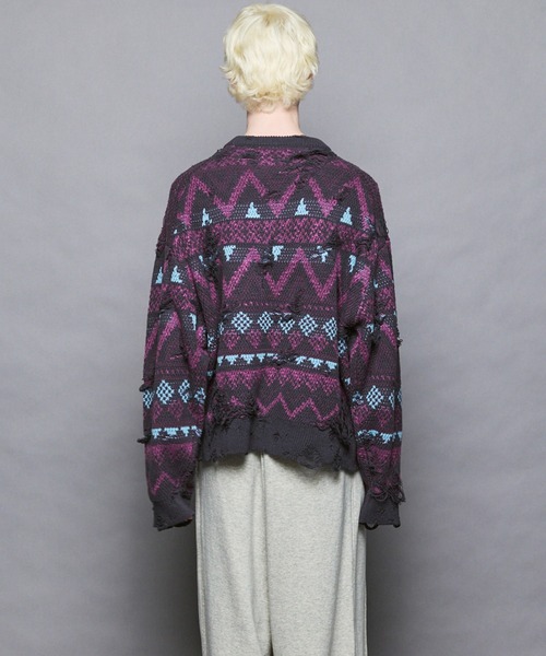 MAISON SPECIAL(メゾンスペシャル)の「《UNISEX》Nordic Damage Jacquard Prime-Over Crew Neck Knit Pullover/ノルディックダメージジャガードプライムオーバークルーネックニットプルオーバー【MAISON SPECIAL/メゾンスペシャル】(ニット/セーター・メンズ・ブラック/チャコールグレー/ブラウン・0/1/2)」の22枚目の写真
