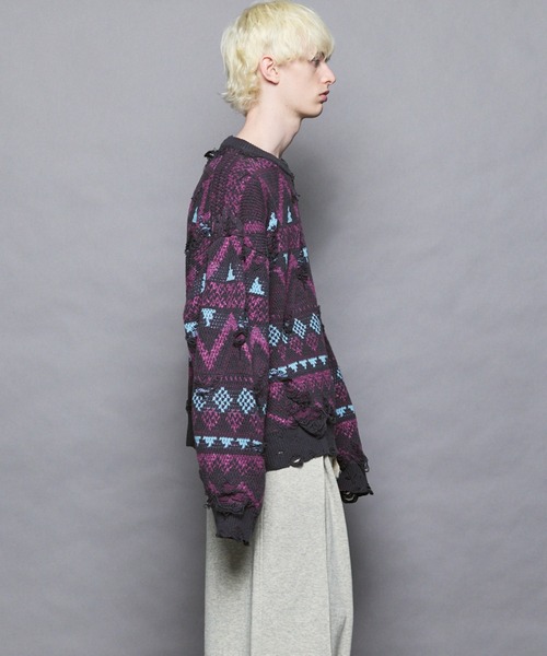 MAISON SPECIAL(メゾンスペシャル)の「《UNISEX》Nordic Damage Jacquard Prime-Over Crew Neck Knit Pullover/ノルディックダメージジャガードプライムオーバークルーネックニットプルオーバー【MAISON SPECIAL/メゾンスペシャル】(ニット/セーター・メンズ・ブラック/チャコールグレー/ブラウン・0/1/2)」の21枚目の写真