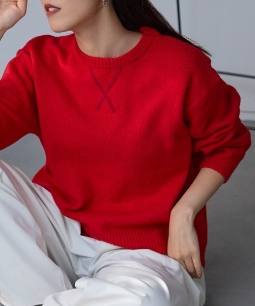 セール】ウール混 スウェットライク オーバーサイズニット（ニット