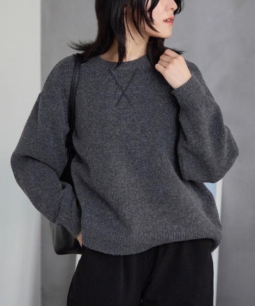 セール】ウール混 スウェットライク オーバーサイズニット（ニット