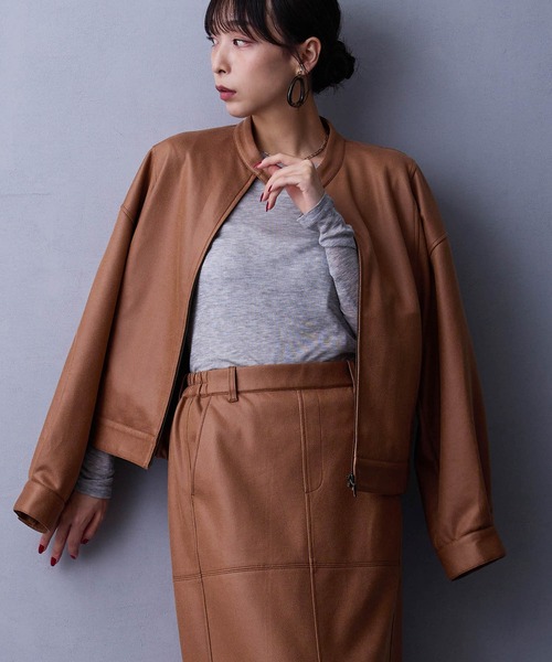 NICOLE white（ニコルホワイト）の「【セットアップ対応】スタンドブルゾン（ブルゾン・レディース・チャコール/ブラック/キャメル・FREE）」の3枚目の写真