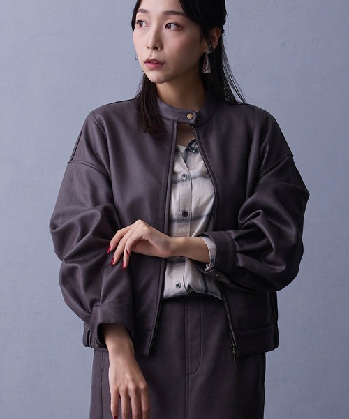 NICOLE white（ニコルホワイト）の「【セットアップ対応】スタンドブルゾン（ブルゾン・レディース・チャコール/ブラック/キャメル・FREE）」の2枚目の写真