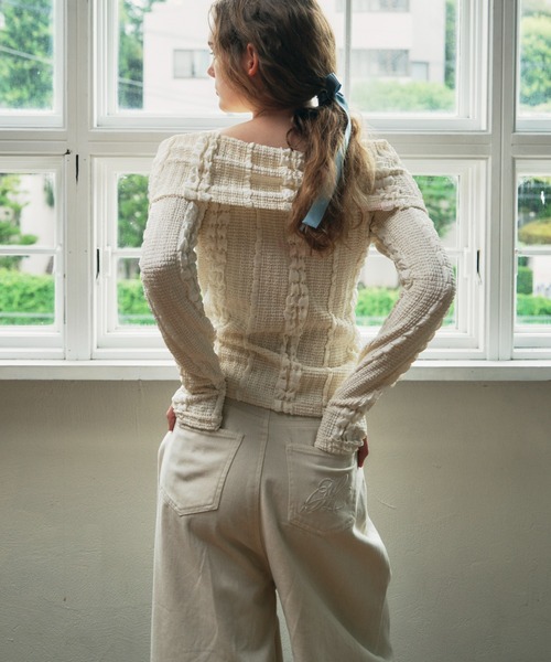 セール】drawstring ribbon off-shoulder top（ニット/セーター
