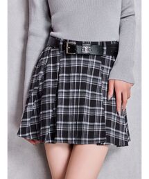 GYDA | ベルトSETチェックプリーツスカートライクショートパンツ(スカート)