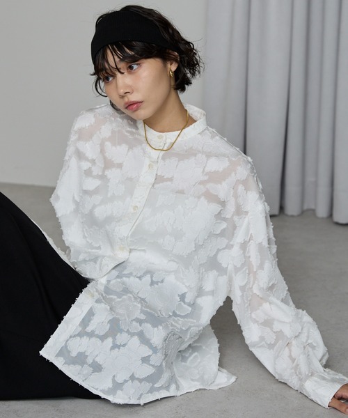 SOTT（ソット）の「Cut Jacquard Sheer Shirt / カットジャガードシアーシャツ（シャツ/ブラウス・レディース・アイボリー/ブラック・FREE）」の10枚目の写真