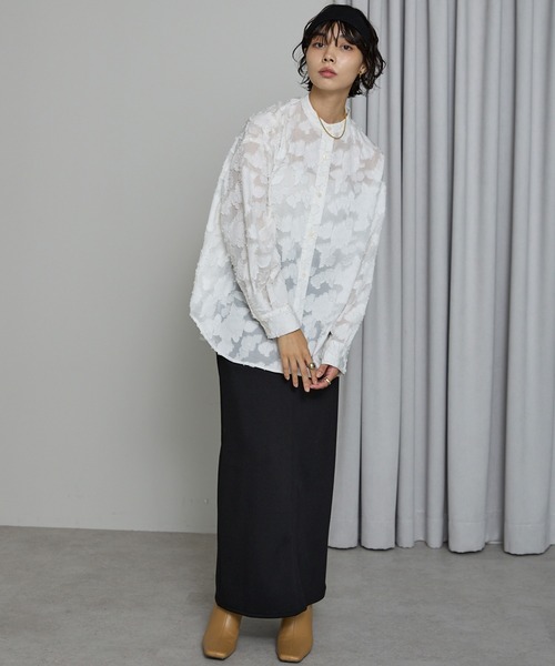 SOTT（ソット）の「Cut Jacquard Sheer Shirt / カットジャガードシアーシャツ（シャツ/ブラウス・レディース・アイボリー/ブラック・FREE）」の12枚目の写真