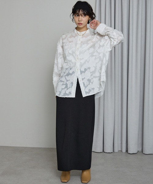 SOTT（ソット）の「Cut Jacquard Sheer Shirt / カットジャガードシアーシャツ（シャツ/ブラウス・レディース・アイボリー/ブラック・FREE）」の13枚目の写真