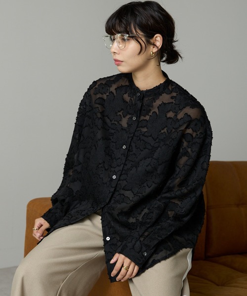 SOTT（ソット）の「Cut Jacquard Sheer Shirt / カットジャガードシアーシャツ（シャツ/ブラウス・レディース・アイボリー/ブラック・FREE）」の21枚目の写真