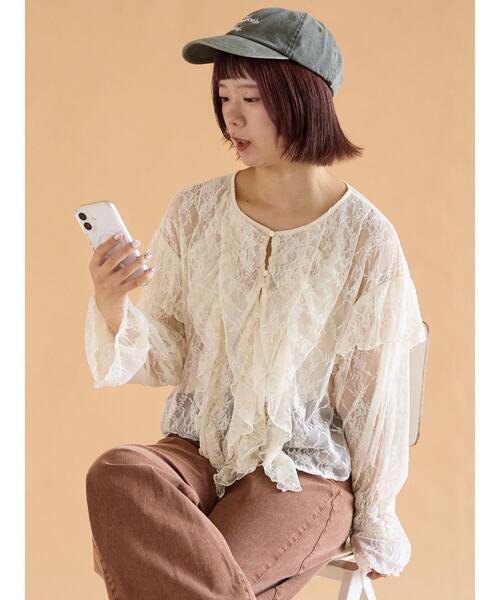 ehka sopo(エヘカソポ)の「総レースフリルブラウス(シャツ/ブラウス・レディース・キナリ/オフホワイト/ブラック・F)」の3枚目の写真