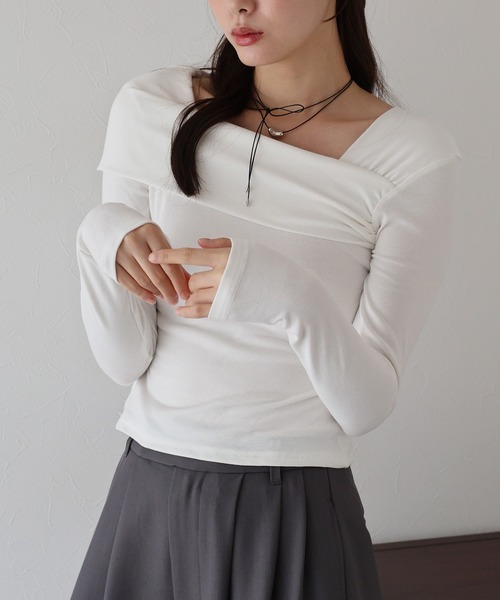 BLUEEAST(ブルーイースト)の「ワンショルダーカットソー(Tシャツ/カットソー・レディース・グレー/ホワイト/ブラック・MEDIUM)」の1枚目の写真