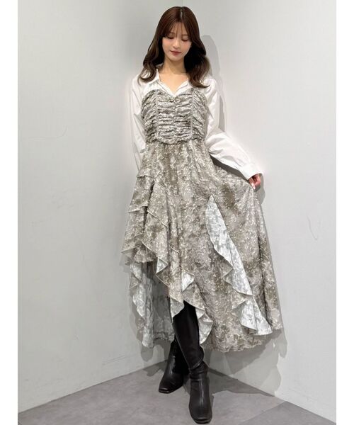 MERCURYDUO（マーキュリーデュオ）の「シャツドッキングコルセットアシメヘムワンピース（ワンピース・レディース・カーキ/チャコールグレー・SMALL/MEDIUM）」の8枚目の写真