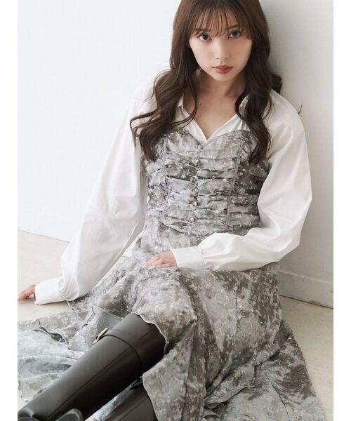 MERCURYDUO（マーキュリーデュオ）の「シャツドッキングコルセットアシメヘムワンピース（ワンピース・レディース・カーキ/チャコールグレー・SMALL/MEDIUM）」の14枚目の写真