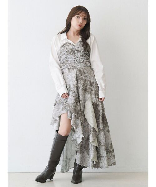 MERCURYDUO（マーキュリーデュオ）の「シャツドッキングコルセットアシメヘムワンピース（ワンピース・レディース・カーキ/チャコールグレー・SMALL/MEDIUM）」の15枚目の写真