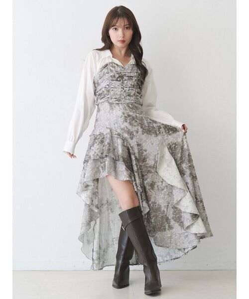 MERCURYDUO（マーキュリーデュオ）の「シャツドッキングコルセットアシメヘムワンピース（ワンピース・レディース・カーキ/チャコールグレー・SMALL/MEDIUM）」の16枚目の写真