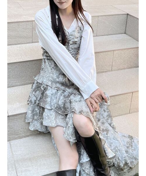 MERCURYDUO（マーキュリーデュオ）の「シャツドッキングコルセットアシメヘムワンピース（ワンピース・レディース・カーキ/チャコールグレー・SMALL/MEDIUM）」の7枚目の写真