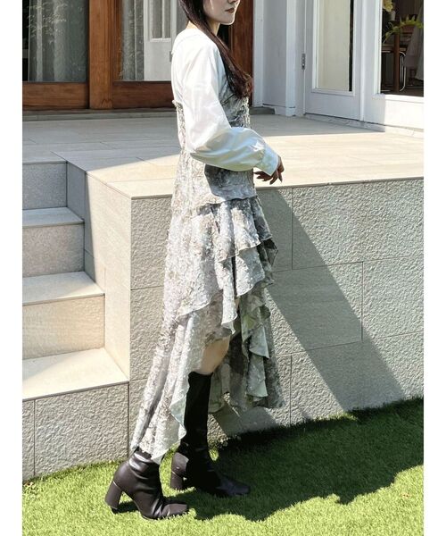 MERCURYDUO（マーキュリーデュオ）の「シャツドッキングコルセットアシメヘムワンピース（ワンピース・レディース・カーキ/チャコールグレー・SMALL/MEDIUM）」の6枚目の写真