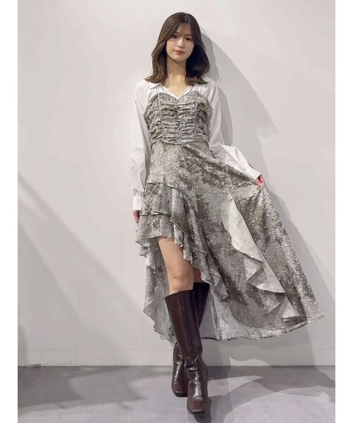 MERCURYDUO(マーキュリーデュオ)の「シャツドッキングコルセットアシメヘムワンピース(ワンピース・レディース・カーキ/チャコールグレー・SMALL/MEDIUM)」の8枚目の写真