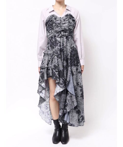 MERCURYDUO(マーキュリーデュオ)の「シャツドッキングコルセットアシメヘムワンピース(ワンピース・レディース・カーキ/チャコールグレー・SMALL/MEDIUM)」の6枚目の写真