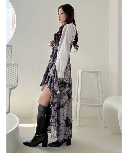 MERCURYDUO（マーキュリーデュオ）の「シャツドッキングコルセットアシメヘムワンピース（ワンピース・レディース・カーキ/チャコールグレー・SMALL/MEDIUM）」の13枚目の写真