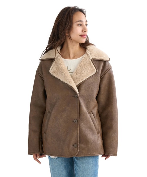 BILLABONG(ビラボン)の「BILLABONG レディース FAUX LEATHER MOUTON ジャケット 【2025年秋冬モデル】 @autumn/ビラボンレザーボアジャケット(ブルゾン・レディース・ブラウン系その他/ブラック・MEDIUM)」の2枚目の写真