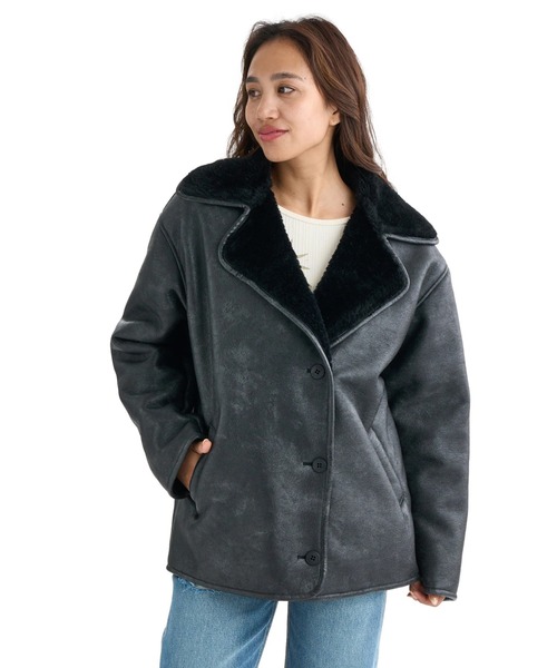 BILLABONG(ビラボン)の「BILLABONG レディース FAUX LEATHER MOUTON ジャケット 【2025年秋冬モデル】 @autumn/ビラボンレザーボアジャケット(ブルゾン・レディース・ブラウン系その他/ブラック・MEDIUM)」の3枚目の写真