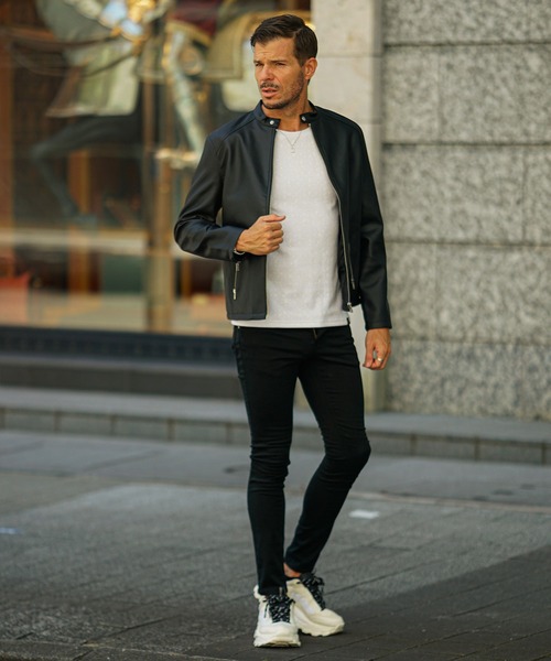 JOKER(ジョーカー)の「PUレザーシングルライダース メンズ ジャケット アウター レザージャケット PU革ジャン PU革ジャケット ブラック 黒 春服 冬服(ライダースジャケット・メンズ・ブラック・LL/L/M)」の2枚目の写真