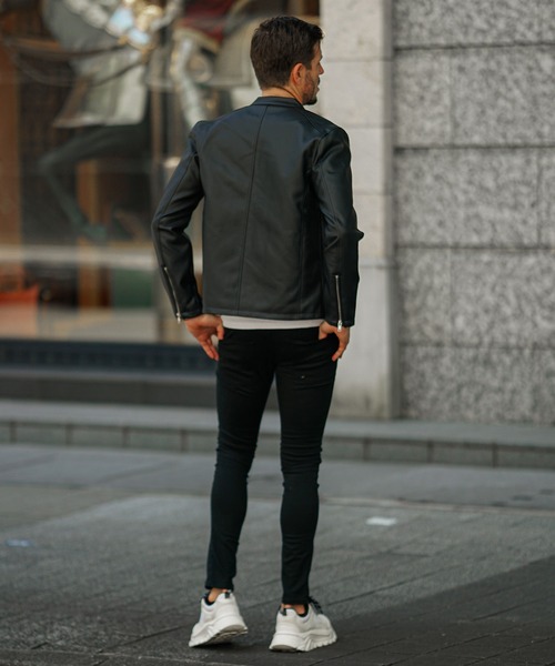 JOKER(ジョーカー)の「PUレザーシングルライダース メンズ ジャケット アウター レザージャケット PU革ジャン PU革ジャケット ブラック 黒 春服 冬服(ライダースジャケット・メンズ・ブラック・LL/L/M)」の4枚目の写真