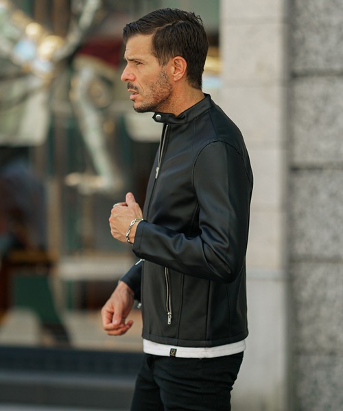 PUレザーシングルライダース メンズ ジャケット アウター レザー