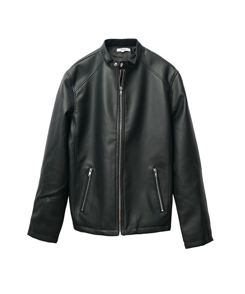 ストライプ入り黒レザージャケット アディダス adidas フェイクレザージャケット