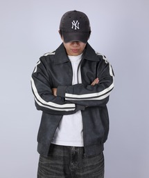 aimoha（アイモハ）の「ラインスリーブ フェイクレザージャケット/Lined sleeve faux leather jacket（その他アウター）」