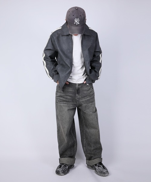 aimoha(アイモハ)の「ラインスリーブ フェイクレザージャケット/Lined sleeve faux leather jacket(その他アウター・メンズ・ダークグレー/ブラウン・LARGE/MEDIUM/X-LARGE)」の5枚目の写真