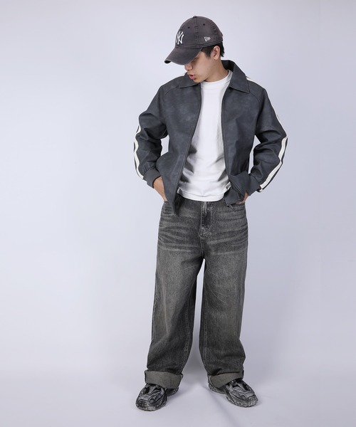aimoha(アイモハ)の「ラインスリーブ フェイクレザージャケット/Lined sleeve faux leather jacket(その他アウター・メンズ・ダークグレー/ブラウン・LARGE/MEDIUM/X-LARGE)」の6枚目の写真