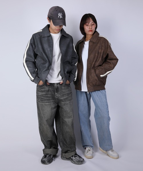 aimoha(アイモハ)の「ラインスリーブ フェイクレザージャケット/Lined sleeve faux leather jacket(その他アウター・メンズ・ダークグレー/ブラウン・LARGE/MEDIUM/X-LARGE)」の7枚目の写真