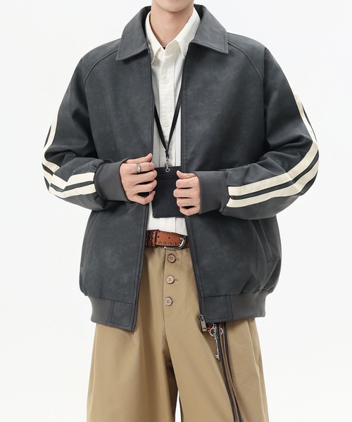 aimoha(アイモハ)の「ラインスリーブ フェイクレザージャケット/Lined sleeve faux leather jacket(その他アウター・メンズ・ダークグレー/ブラウン・LARGE/MEDIUM/X-LARGE)」の9枚目の写真