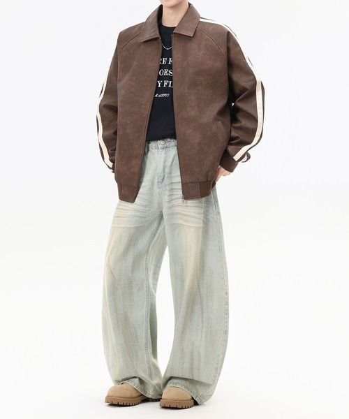 aimoha(アイモハ)の「ラインスリーブ フェイクレザージャケット/Lined sleeve faux leather jacket(その他アウター・メンズ・ダークグレー/ブラウン・LARGE/MEDIUM/X-LARGE)」の11枚目の写真