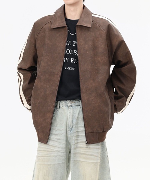 aimoha(アイモハ)の「ラインスリーブ フェイクレザージャケット/Lined sleeve faux leather jacket(その他アウター・メンズ・ダークグレー/ブラウン・LARGE/MEDIUM/X-LARGE)」の12枚目の写真